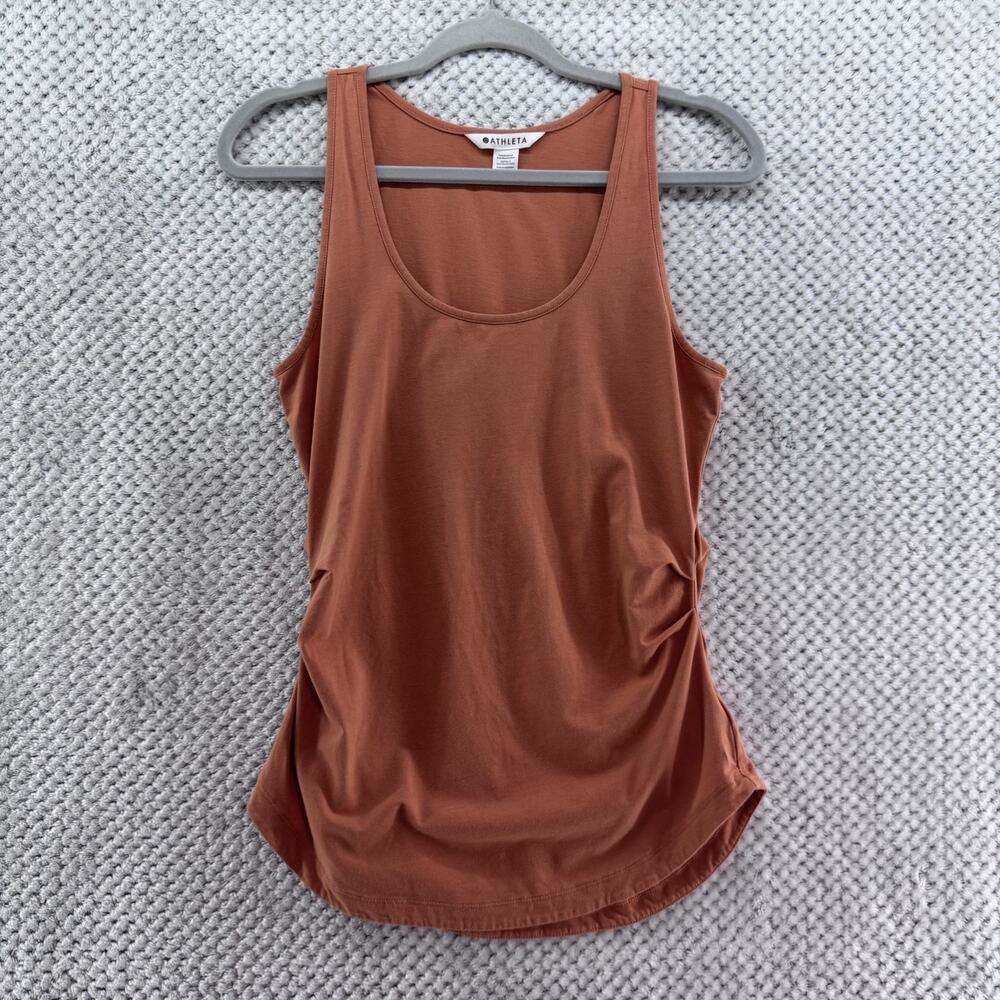 Athleta Top Womens S Orange Tank Top Scoop Neck Side Rushed Athletic Gym Yoga